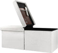 Bsketa Storage Ottoman Bench, 34" Folding Velvet Foot Rest Stool, White | Large Ottoman with Storage, Thicker Foam Padded Seat, Livingroom, Dorm, Bedroom, Easy to install, 86L,34 x 13 x 13in