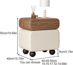 Stylish Rotatable Solid Wood Bedside Table Double Drawers Storage Cabinet with Rounded Corners Ball Feet for Living Room (Brown Khaki,40 cm)