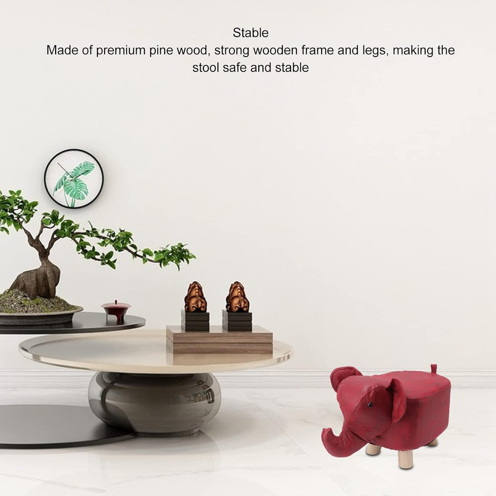 Diydeg Animal Footstool, Cute Elephant Shaped Ottoman Footstool with Soft Padded Cushion and Non Slip Feet, Upholstered Seat for Bedroom, Living Room or Entryway (Red)