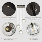 3 Lights Pendant Lighting, Brushed Black Cluster Pendant Light Kitchen Island, Cut Crystal Pendant Light Fixture Hanging Lights for Dining Room Foyer Bathroom