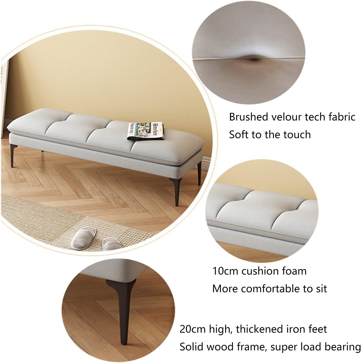 Modern Upholstered Bedroom Benches, Room Footrest Stool with Metal Legs for Entryway Dining End of Bed Entryway(Orange,120 * 40 * 40cm)