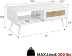 IDEALHOUSE Living Room Table Sets of 2, Includes 62" Rattan TV Stand Storage Cabinet for 65" TV, Farmhouse Coffee Table with Storage Shelf for Bedroom