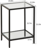 Gawicpy Modern 2-Tier Tempered Glass End Table - Stylish Black Metal Side Table for Small Spaces, Perfect for Living Room & Bedroom (Black, 1PCS)