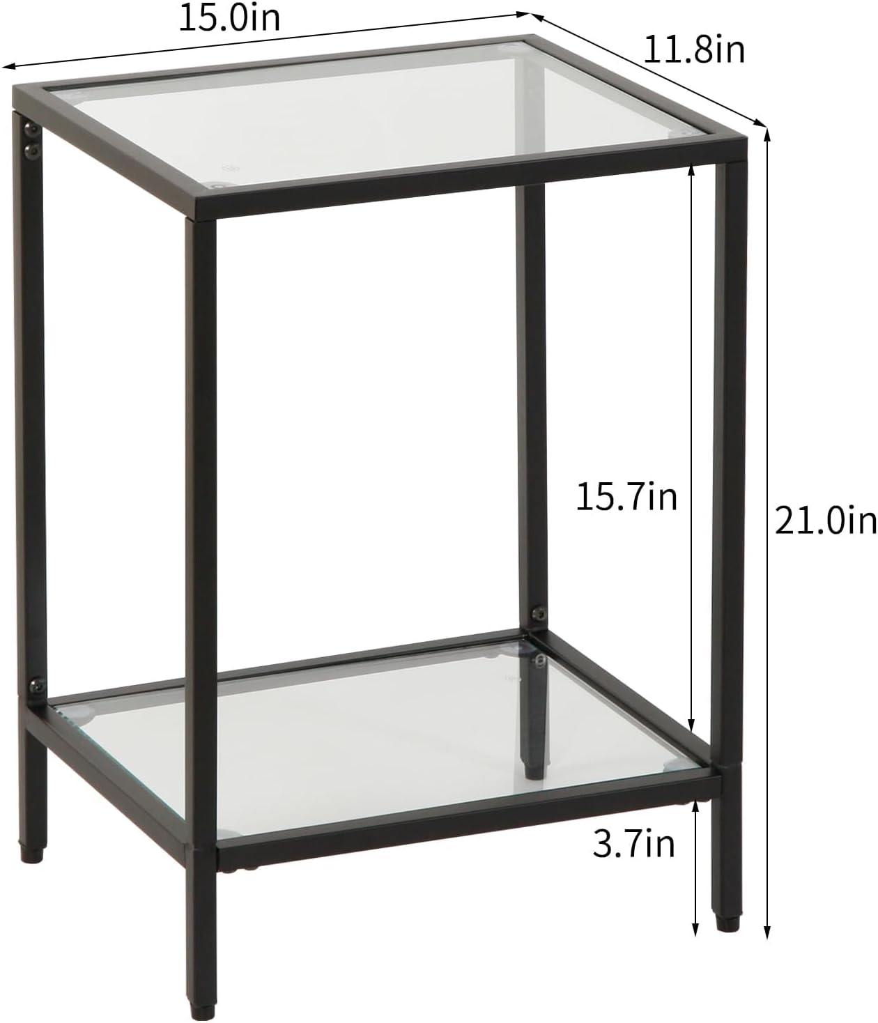 Gawicpy Modern 2-Tier Tempered Glass End Table - Stylish Black Metal Side Table for Small Spaces, Perfect for Living Room & Bedroom (Black, 1PCS)