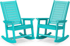 BRIOPAWS Outdoor Rocking Chairs Set of 2 | HDPE Plastic | Porch Rockers | Aqua | Oversized | Patio Rocker Chair | High Back | for Big Man | Weather Resistant | for Outside Deck Balcony Front Backyard