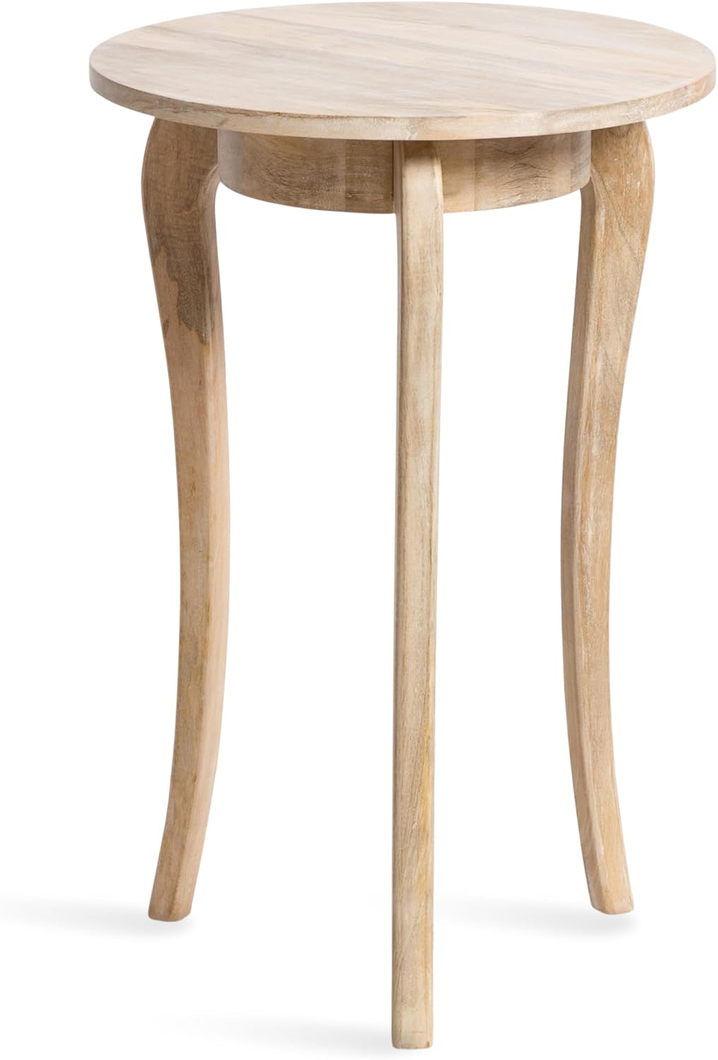 Kate and Laurel Mariona Coastal Round Mango Wood Side Table, 16 x 16 x 24, Light Natural, Modern Circle End Table with Classic Curved Legs for Living Room Home Decor or Bedroom Nightstand Decor