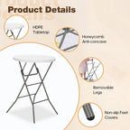 32" Round Folding Table, Portable Bar Height Folding Table with Detachable Legs, Round Foldable Table with HDPE Top for Standing Parties, Balcony, Event, Indoor Outdoor Use (White, 2 Pack)