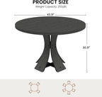 43.3" Round Dining Table for 4-6 People, Farmhouse Kitchen Table for 4-6, Mid Century Modern Circle Dining Table with Curved Solid Wood Frame for Kitchen Dining Room, Black