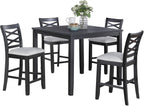 5-Piece Counter Height Table Set with Charcoal, MDF, Rubber Wood | Charcoal finish with modern design for contemporary and transitional interiors