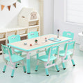 Memoryfield Kids Table and 6 Chairs Set, Height Adjustable Arts & Crafts Table with Graffiti Desktop, Non-Slip Legs,Ideal for Ages 2-10, Children's Multi-Activity for Classrooms, Daycares,Home