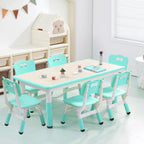 Memoryfield Kids Table and 6 Chairs Set, Height Adjustable Arts & Crafts Table with Graffiti Desktop, Non-Slip Legs,Ideal for Ages 2-10, Children's Multi-Activity for Classrooms, Daycares,Home