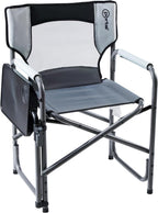 Portal Director Camping Chair with 2-Way Rotating Side Table, 300 lb, Gray | Height-Adjustable Swivel Tray with Cup Holder, Breathable Mesh Back, Portable for Camping, Tailgating, Lawn and RV Travel
