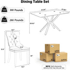 5 Pieces Modern Luxury Glass Dining Set, Minimalist Rectangle Dinner Room Set for 4, 47'' Clear Glass Top Kitchen Table Set with Black Base, Blue Tufted Chairs, for Small Apartment Home