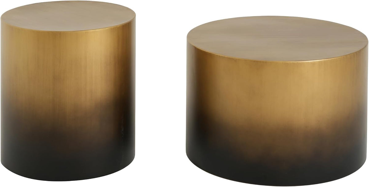 Merax 2-Piece Ombre Gradient Brass Black Iron Drum Table Set | Round Cylindrical Coffee Table & Side Table Combo for Living Room