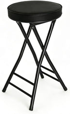 Folding Stool,24 Inch Foldable Portable Height Bar Stools Chair | Adult Tall Collapsible Leather Padded Chair for Kitchen Living Room Garden Camping Fishing