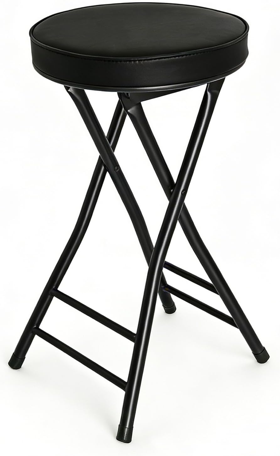 Folding Stool,24 Inch Foldable Portable Height Bar Stools Chair | Adult Tall Collapsible Leather Padded Chair for Kitchen Living Room Garden Camping Fishing