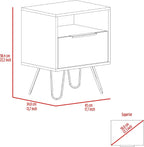 Nightstand 22" H, One Open Shelf, Single Door Cabient, Hairpin Legs, Light Oak,for Small Spaces
