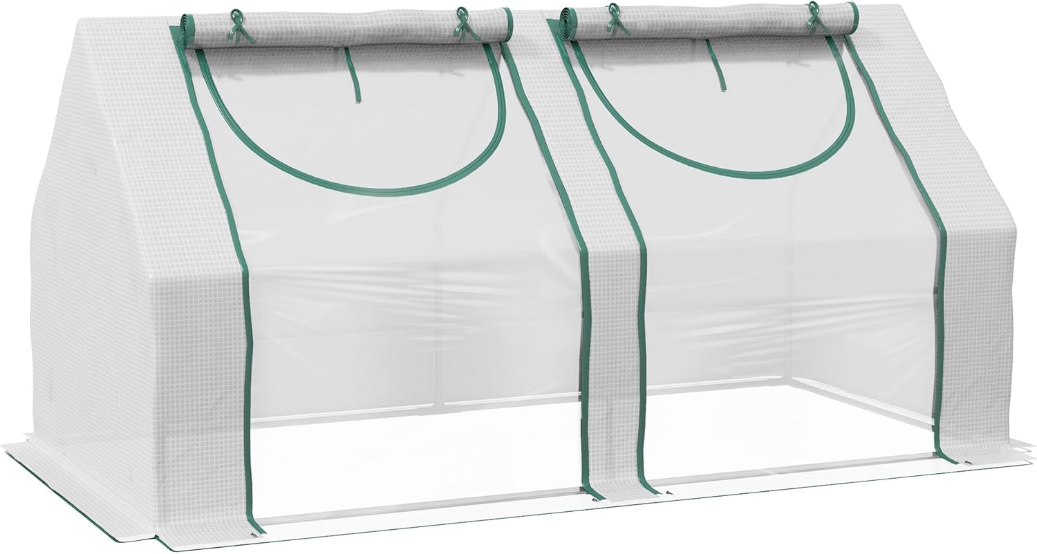 Outsunny 6' x 3' x 3' Portable Greenhouse, Garden Green House with 2 PE/Plastic Covers, Steel Frame and 2 Roll Up Windows, Clear