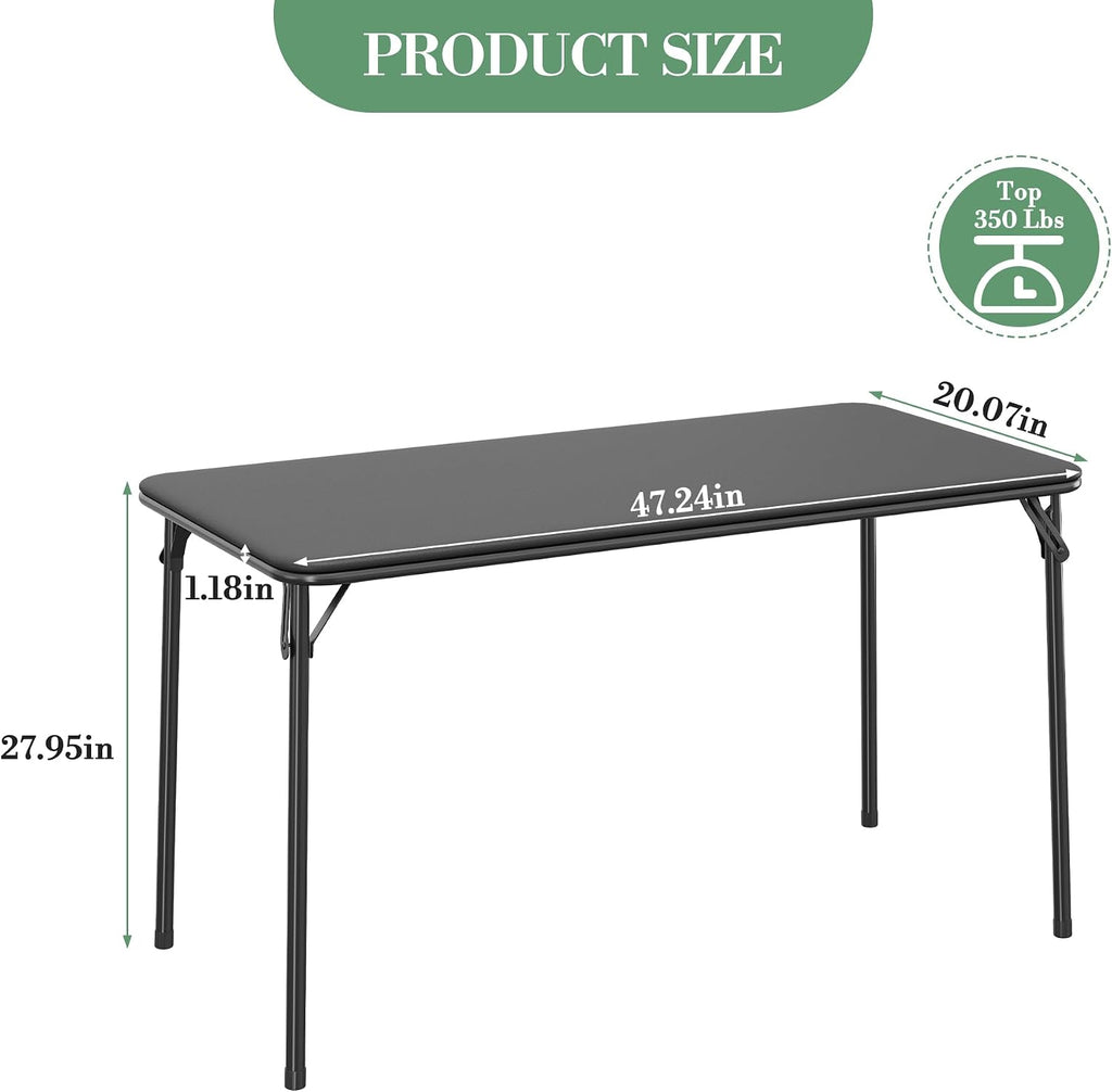 IDEALHOUSE 4 Feet Folding Table, Protable Foldable Card Table, Black | Metal Legs Support, Upholstered PU Leather Tabletop, Heavy Duty, No Assembly Required, Perfet for Indoor and Outdoor
