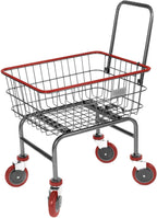 Rolling Laundry Cart with Wheels, Metal Wire Basket, Heavy Duty Utility Cart (RED)