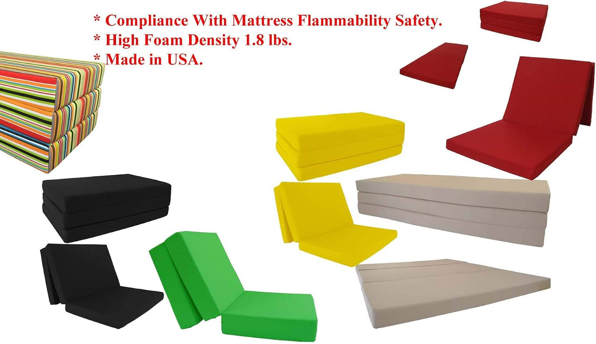D&D Futon Furniture Black Trifold Foam Beds, Shikibuton, Tatami Cushion Topper, Foldable Futon Pad, Twin Full 6x54x75