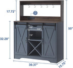 Wnutrees Farmhouse Coffee Bar Cabinet with Charging Station and USB Ports,Sliding Barn Door,39" Kitchen Hutch Sideboard Buffet Storage Cabinet,Fits Kitchen Dining Living Room, Blue