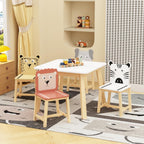 Virubi 5 PCS Wood Activity Table & Chair Set for Kids Ages 2-6 - Wooden Drawing Play Table W/ 2 Animal Chairs for Nursery, Kindergarten, Home (Colorful(5PCS))