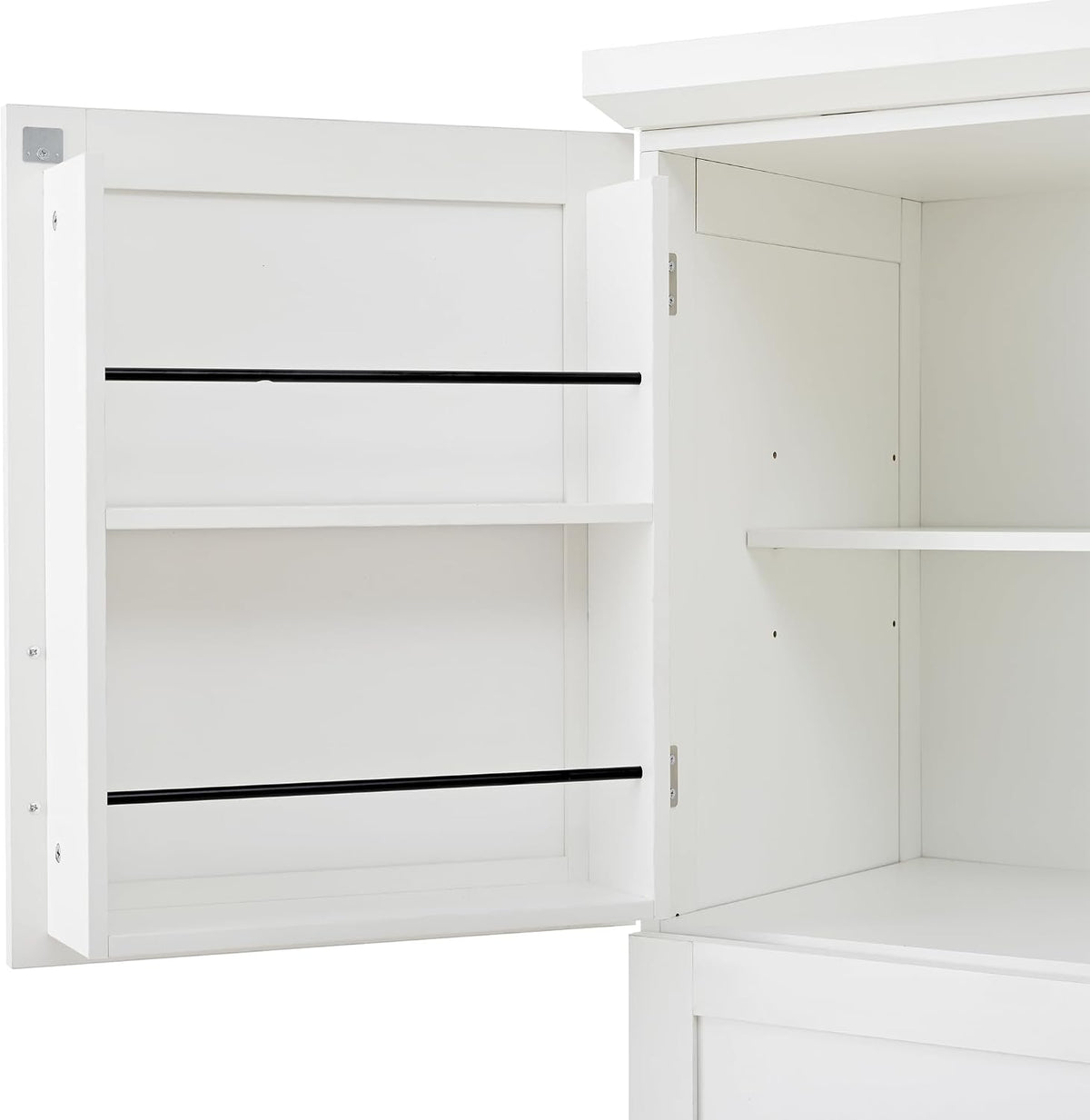 Freestanding Tall Kitchen Pantry Cabinet with 4 Doors and 2 Door Shelves,8 Pull-Out Trays and Adjustable Shelf,for Dining Room (White/F)