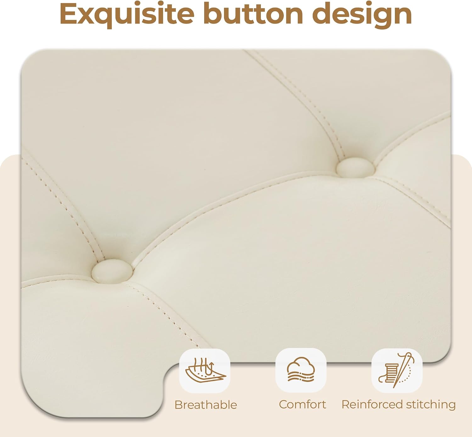 50.5 Inch Storage Ottoman Bench, Faux Leather Tufted Upholstered Bedroom Bench with Safety Hinges, Supports 300 lbs, Large Storage Bench for Living Room, Entryway (Cream)