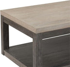 Pemberly Row 3-Piece Living Room Table Set, Rubberwood Construction, Charcoal and Ash Two-Tone Finish, Includes Cocktail Table with Casters and 2 End Tables, Rustic Design with Open Shelves for