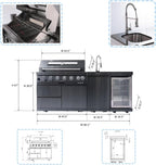 82 Inch 304 Stainless Steel Outdoor Integrated BBQ Kitchen Station (Black) | All-in-one 12-zone outdoor cooking station with 72000 BTU grill, built-in fridge & sink, rolling base for patio backyard