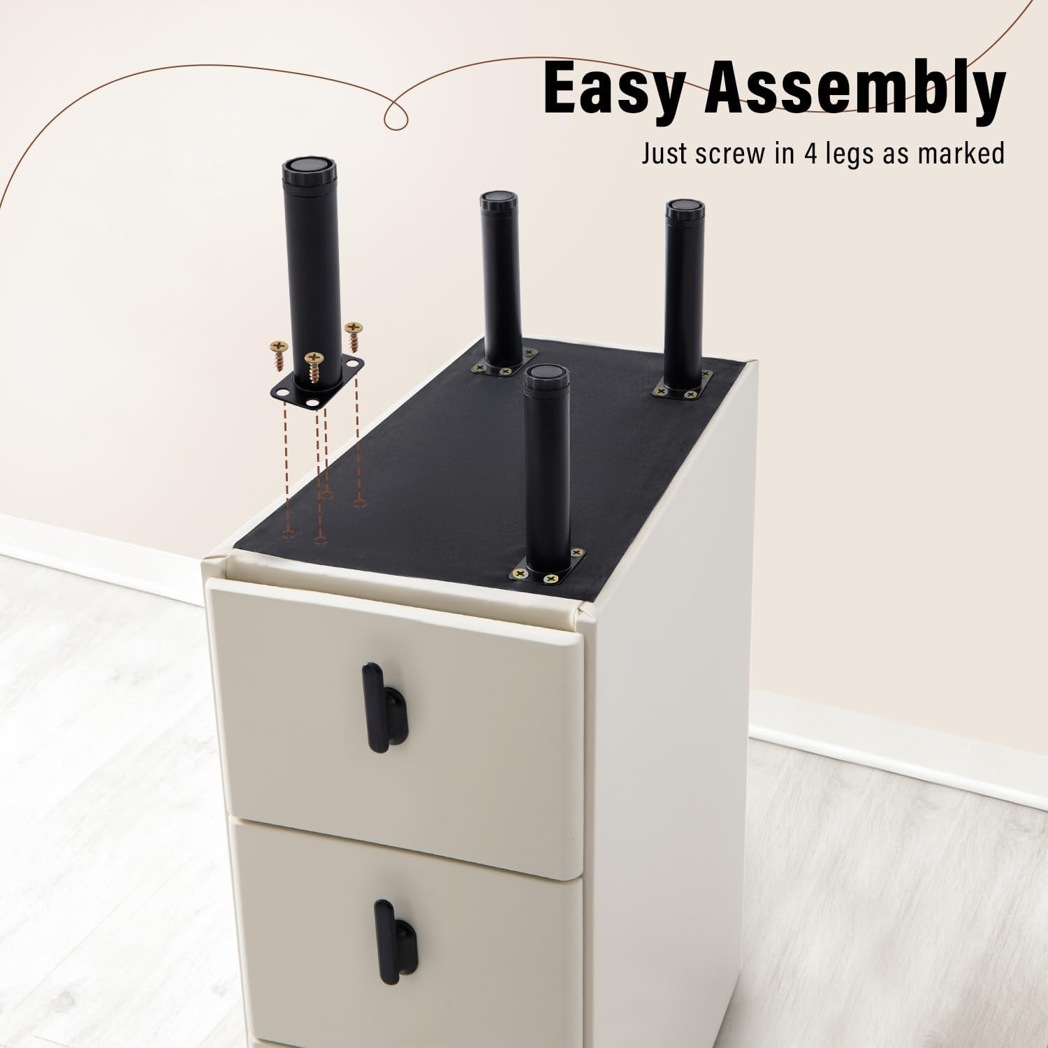 Homcosan Night Stand Small Size 9.84", Modern Minimalist Bedside Table with 3 Drawer, Easy Assembly, Narrow End Table for Small Space, Bedroom, Vanity, Dorm (Cream)