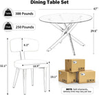 Dining Table Set for 4, 47" Round Kitchen Table with 4 Leather Dining Chairs, Tempered Glass Top with Metal Legs(All Black)