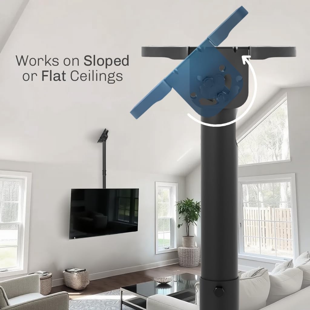 VIVO Black TV Ceiling Mount for 43 to 86 inch Screens, MOUNT-VC86-3 | Full Swivel, Telescoping Height Adjustment, 3ft Extension Pole, Fits Pitched/Vaulted Roof, Max VESA 600x400mm, Holds 132 lbs