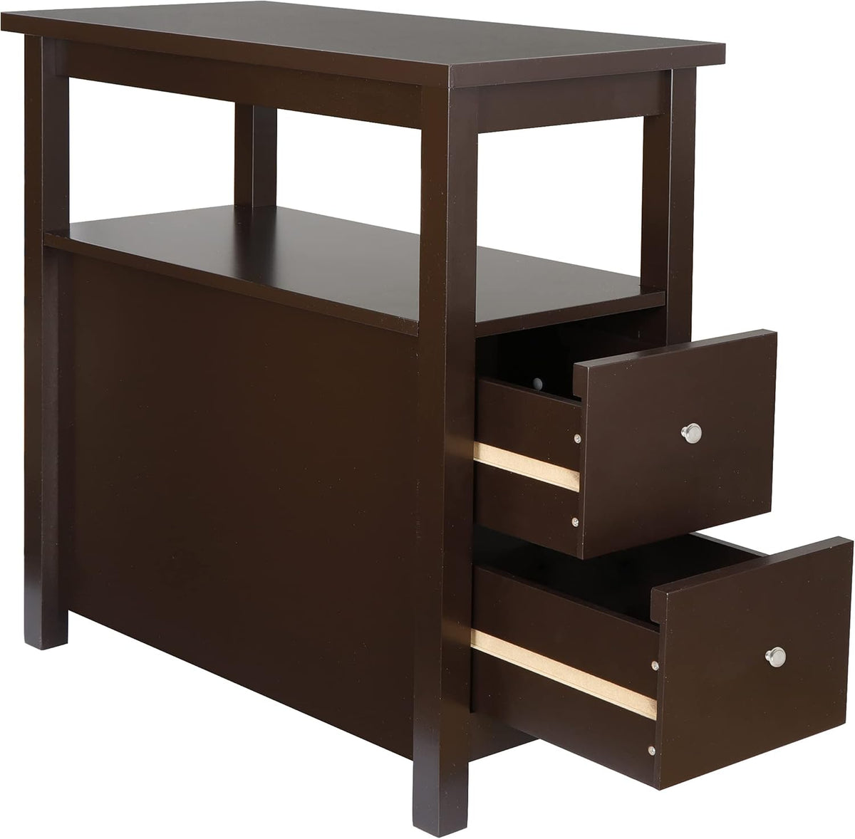 Nouva End Table - Side Table Narrow Nightstand with 2 Drawers and Open Shelf, Bedside Accent Table for Small Space Living Room Bedroom,Espresso