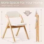 Folding Chairs with Cushion Set of 4,Linen Padded Foldable Dining Chairs, Raw Wooden Folding Dining Chairs, for Dining Rooms, Wedding Parties, Offices Indoor Outdoor Beige