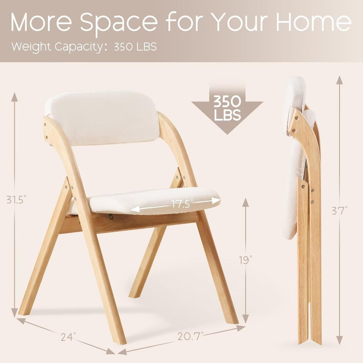 Folding Chairs with Cushion Set of 4,Linen Padded Foldable Dining Chairs, Raw Wooden Folding Dining Chairs, for Dining Rooms, Wedding Parties, Offices Indoor Outdoor Beige