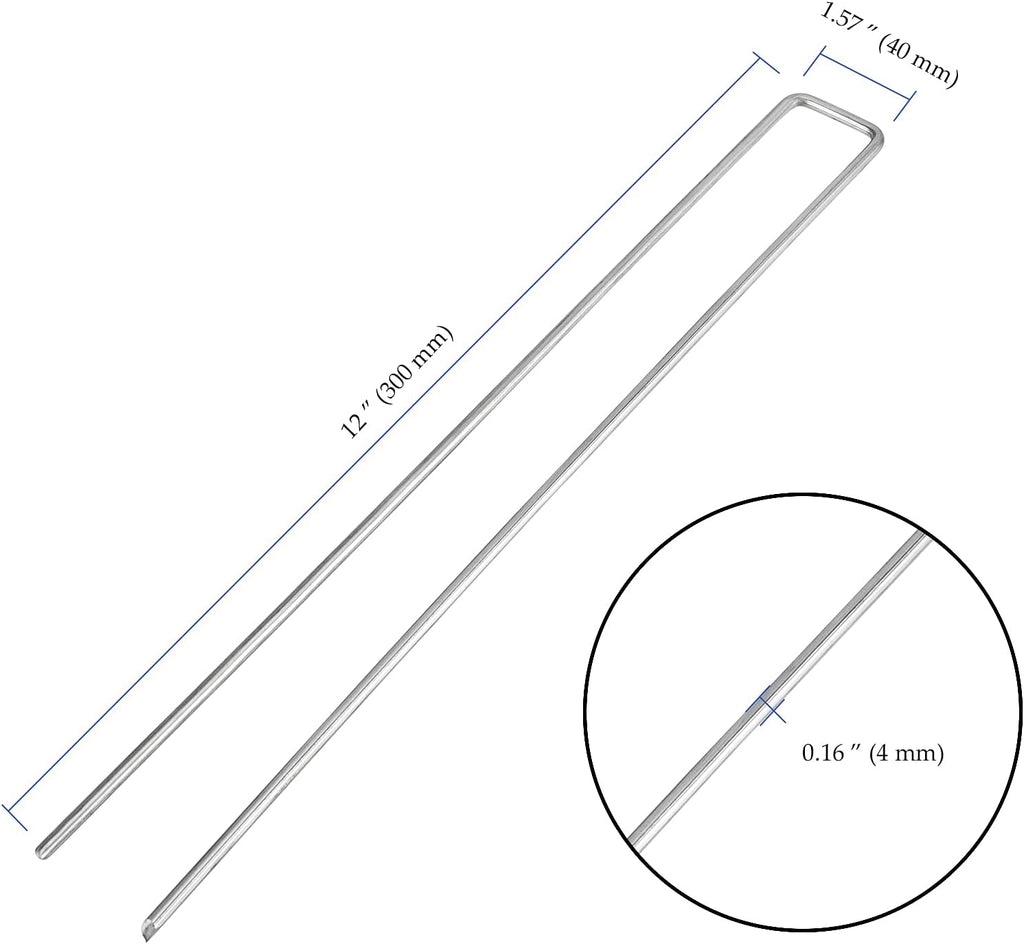 50 PCS 12 Inch 8 Gauge Garden Landscape Staples, Galvanized U-Shaped Landscape Pins, Garden Securing Stakes for Anchoring Landscape Fabric Irrigation Tubing Dog Fencing Weed Barrier Fabric