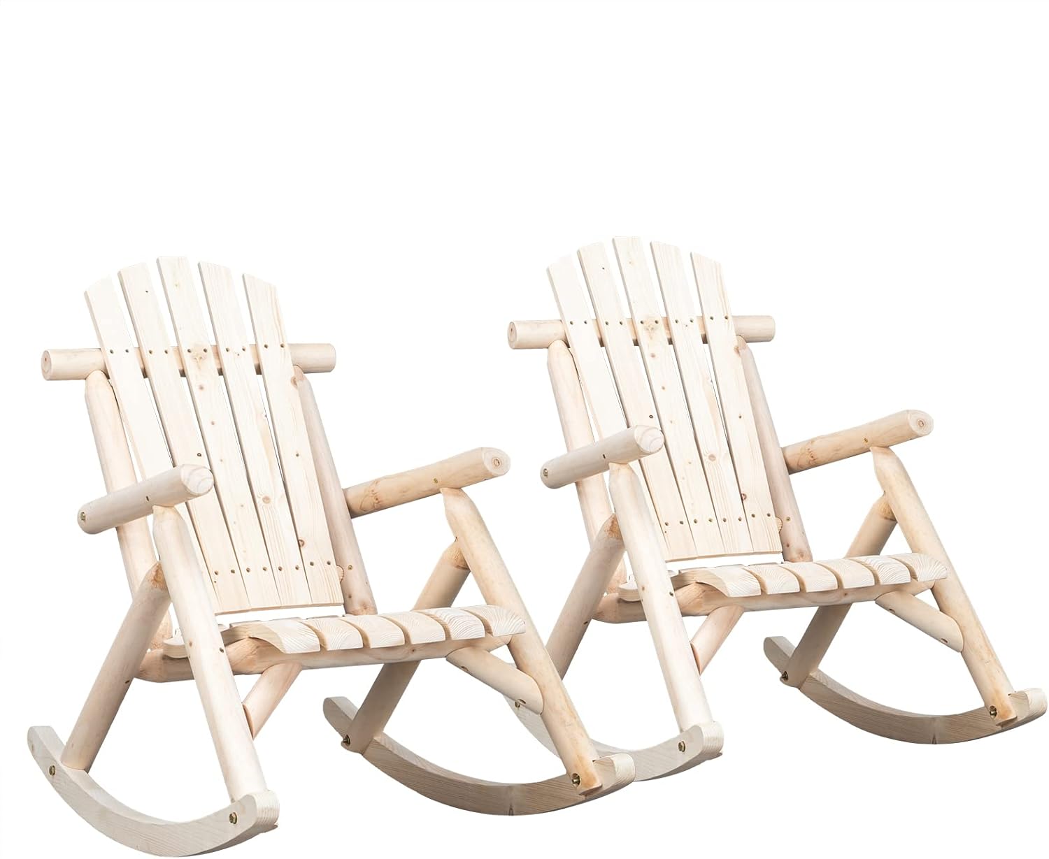 Outvita Wooden Rocking Chair Set of 2 for Garden Patio(Natural Finish) | Fir Log Adirondack Rocker, Outdoor Wood Accent Furniture Lounge Chairs Backyard Porch