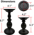 Pillar Candle Holders Stands Set of 2, Candle Holders for Pillar Candles Decorative Candlestick Holder for Fireplace, Home Decor, Dinning, Party, Wedding, Matte Black, 6.2" & 8.7"