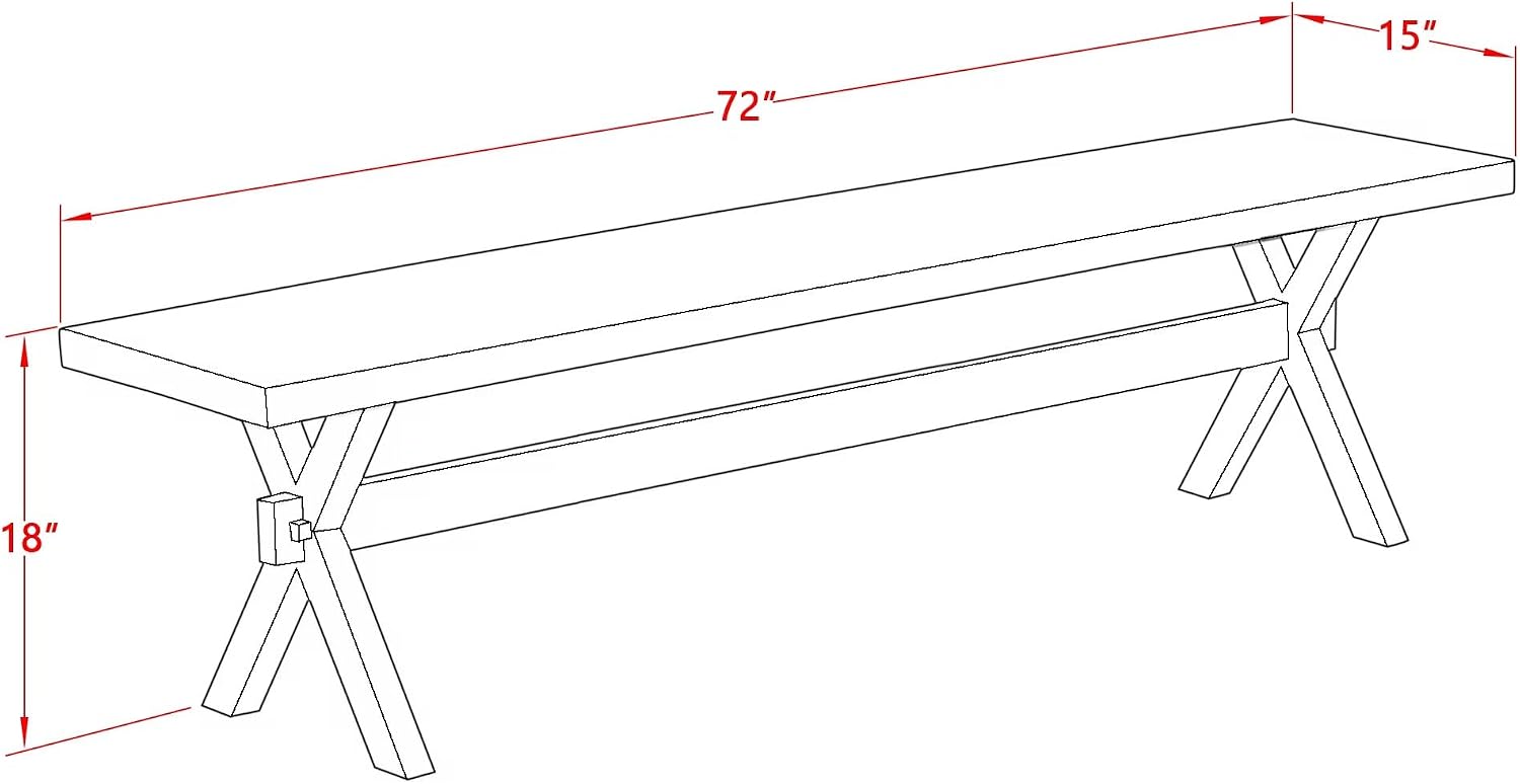 East West Furniture XB077 X-Style Modern Dining Bench with Wooden Seat, 72x15x18 Inch, Multi-Color