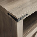 Grey Farmhouse Nightstand Set of 2, End Tables Set with Charging Station, Night Stand with Door and Storage Shelf, Sofa Side Table Living Room, Bedside Table for Bedroom