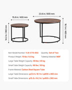 VEVOR Nesting Tables, Coffee Table Set of 2, 23.6 inch Round Coffee Table, Small Coffee Tables Night Stand with Metal Frame, for Living Room, Bedroom, Office (Brown & Black)