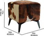 Faux Cowhide Ottoman, Upholstered Foot Stool - 16 x 16 x 17 Inches, Cube Footrest with Solid Metal Legs for Living Room, Bedroom & Entryway(Brown)