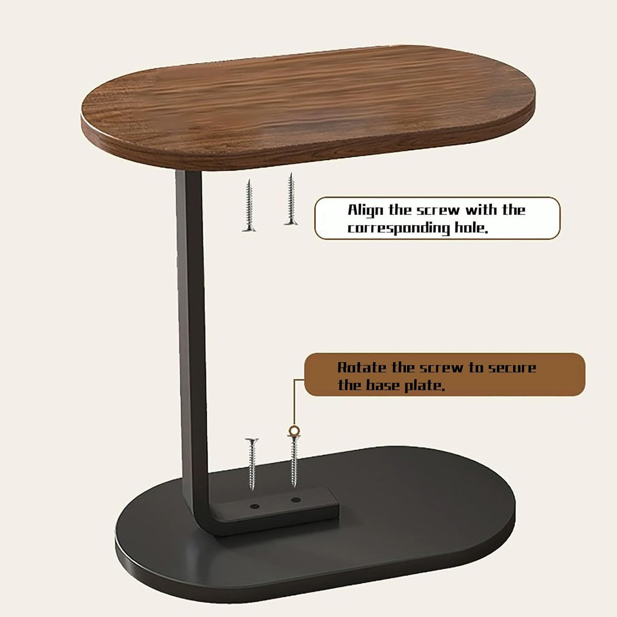 TY&WJ Small Side Table End Table,C Shaped Oval Coffee Table Wooden TV Tray Narrow Couch Arm Tray Tables for Snack Drink Tray Living Room Bedroom,F,60x45x30cm(24x18x12inch)