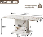 HOMISSUE 70" Faux Marble Dinner Table，Rectangle Modern White Dining Table for 6-8 People，Large Kitchen Furniture Table with Sturdy Base for Dining Room, Living Room, White