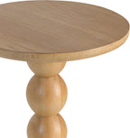 dwellington Small Round Wooden Side Table with Stacked Ball Pedestal Base, 12.4 X17.32 Accent Nightstand for Living Room, Bedroom, Corners (Natural)