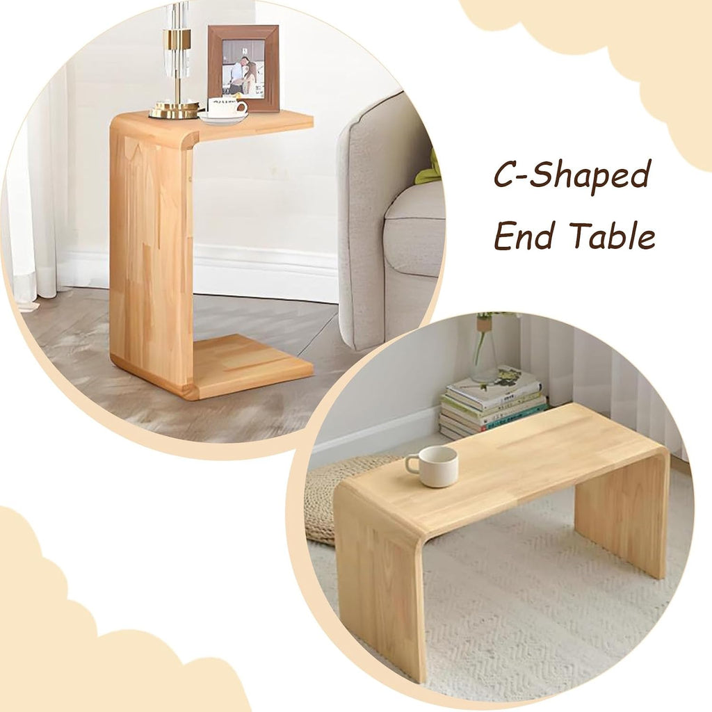 Small Side Table for Couch C-Shaped End Table Solid Wood Sofa Table Living Bedroom Item Placement Bedside Table