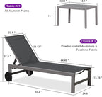 PURPLE LEAF Patio Lounge Chair Set for 2, Quick-Dry Fabric, Grey | Rust-resistant powder-coated frame, 270 lbs, quick-dry/fade-resistant Textilene mesh, 5-pos flat recline, wheels, side table