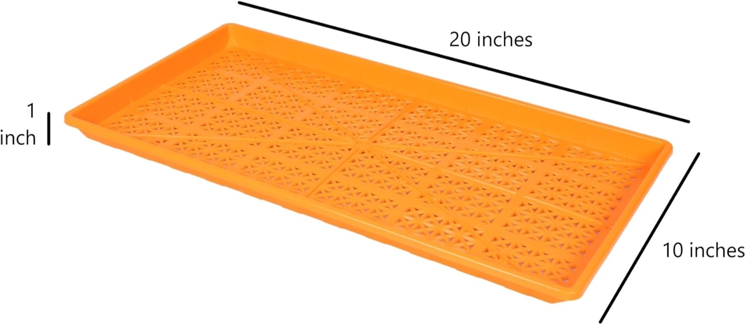 SUNPACK 10" x 20" Heavy Duty Mesh Plastic Seed Starting Tray, Orange, 1" (Pack of 10) - Ensures Water Drainage and Aeration, Perfect for Greenhouses or Indoor Gardening